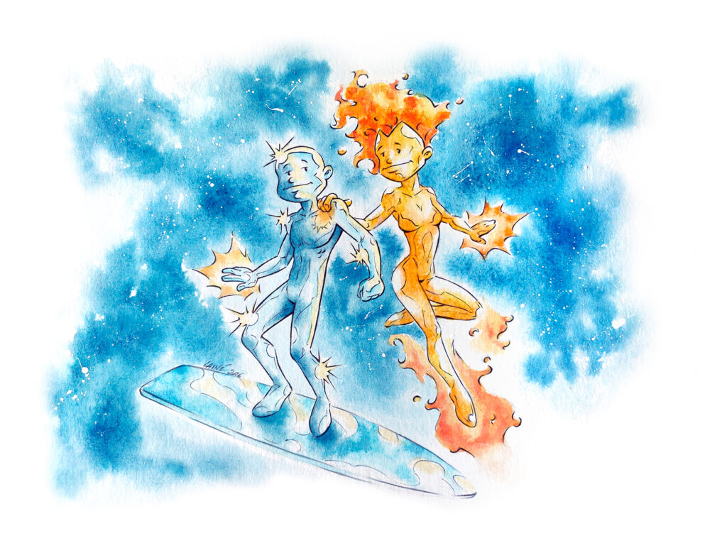 Fan art Silver Surfer Nova aquarelle et bic